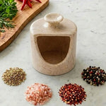 Marble Salt Cellar 4.5" Inch Oceanic Handmade Salt Jar & Table Salt Storage For Kitchen Countertop