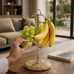 Marble Banana Holder 12.5" Inches White Handmade Banana Stand and Hanger for Countertop Fruit Storage