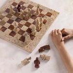 Coral & Red Antique Marble Chess Set — 15-Inch | Medieval Figurative Style