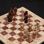 Coral & Red Antique Marble Chess Set — 15-Inch | Medieval Figurative Style