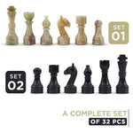 Marble Black & Multi Green Premium Quality Chess Pieces