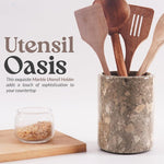 Marble Utensil Holder and Spoon Caddy Black -Countertop Organizer for Kitchen Utensils, Flatware, and Chopsticks