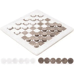 White and oceanic marble checkers set 15 inch — all 32 natural stone discs in starting position on white dominant board by RADICALn