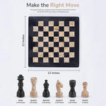 Black and fossil coral marble chess set size guide — 12x12 inch board, king 2.75 inches, queen 2.5 inches, pawn 2 inches by RADICALn