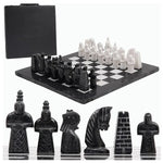 Black and white antique marble chess set 15 inch — complete set with storage box and medieval figurative pieces lineup by RADICALn