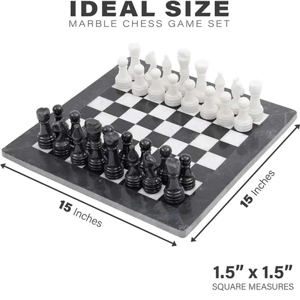 Black and white marble chess board size guide — 15x15 inch board, individual squares 1.5x1.5 inches by RADICALn