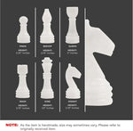 Black and white marble chess pieces size guide — pawn 2.25 in, bishop 2.75 in, queen 3 in, rook 2.75 in, king 3.5 in, knight 2.75 in by RADICALn