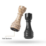 Black and fossil coral marble chess pieces felt bottom detail — knight and rook comparison by RADICALn