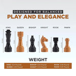 Black marble and golden marble chess pieces size guide — king 3.5 inches, queen 3 inches, weights by piece by RADICALn