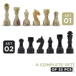 Black marble and multi green onyx chess pieces complete set of 32 — Black marble and multi green onyx piece sets by RADICALn