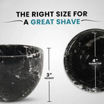 Black marble shaving bowl size guide showing 3 inch height and 4 inch diameter