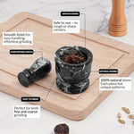 Black zebra marble mortar and pestle features: smooth edges, comfortable pestle and natural stone with unique veining