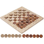 Coral and red marble checkers set 15 inch — all 32 natural stone discs in starting position on coral dominant board by RADICALn