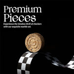 Fossil coral marble checkers disc on checkered board — Black and fossil coral marble checkers pieces by RADICALn