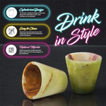 Green onyx marble shot glasses features: cylindrical design, easy to clean, natural marble