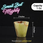 Green onyx marble shot glass size guide showing 2 inches tall and 2 inches wide