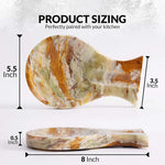 Green onyx marble spoon rest size guide: 8 inches long, 5.5 wide, 0.5 thick