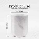 Hexagon white marble wine chiller size guide showing 6.5 inch height and 5.5 inch opening