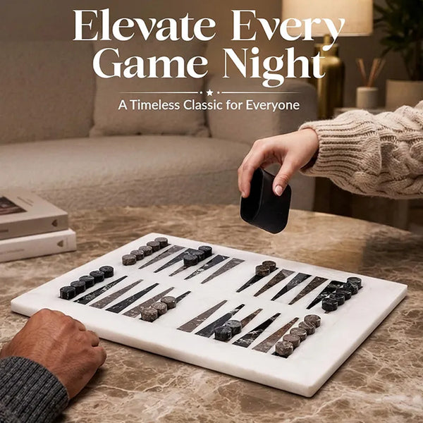 Marble Backgammon Sets for Adults 16" Strategy Board Game(White, Black & Oceanic Stone)