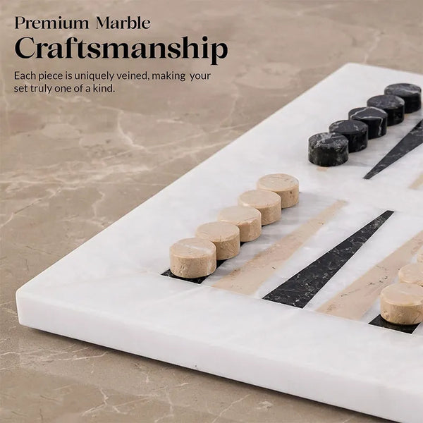 Marble Backgammon Sets for Adults 16" Strategy Board Game(White, Black & Verona Stone)