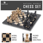 Natural black and fossil coral marble chess board 15 inch — hand-polished alternating stone squares by RADICALn