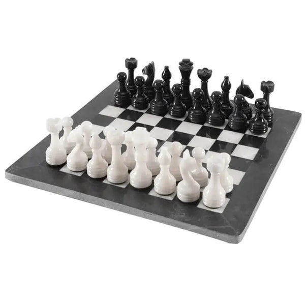 Natural black and white marble onyx chess board 15 inch — hand-polished surface detail by RADICALn
