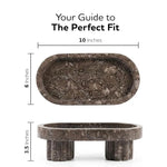 Oceanic footed marble bowl size guide: 10 inches long, 6 wide, 3.5 tall