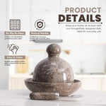 Oceanic marble butter dish with knife showing natural stone finish, non-slip base and easy-clean polished surface