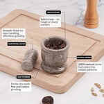 Oceanic marble mortar and pestle features: smooth edges, comfortable pestle and natural stone with unique veining