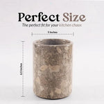 Oceanic marble utensil holder size guide showing 5 inch width and 6.5 inch height