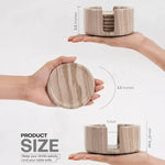 Round natural brown marble coaster set and holder dimensions: 3.5 inch coasters in a 2.5 inch tall stone holder