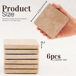 Travertine coaster size: 3.75 inches square, 0.4 inches thick, six piece set