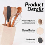 Verona marble utensil crock details: polished surface, natural texture and scratch-preventing felt bottom