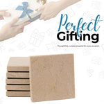 Stack of six verona marble square coasters shown as a gift alongside a wrapped present
