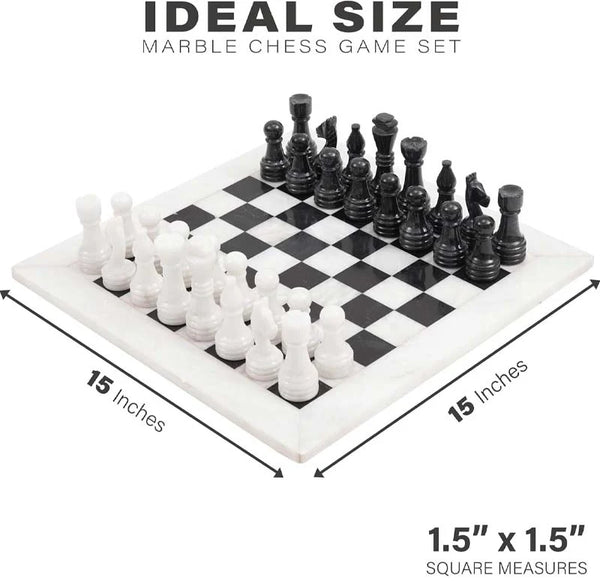 White and black marble chess board size guide — 15x15 inch board, individual squares 1.5x1.5 inches by RADICALn