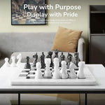 White and black marble chess set 12 inch — all 32 handmade natural stone pieces in starting position by RADICALn