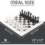 White and black marble chess set board size 15 x 15 inches — natural stone chess board measurement guide by RADICALn