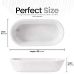 White marble dough bowl size guide: 10 inches long, 5 wide, 2 tall