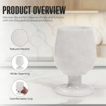 White marble wine glass features: natural stone, wide opening and comfortable stemmed grip