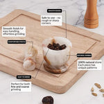 White onyx marble mortar and pestle features: smooth edges, comfortable pestle and natural stone with unique veining