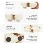 White onyx marble trinket bowl features: wide opening, premium marble and scratch-free felt base