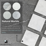 White square marble coasters showing natural colour and pattern variation