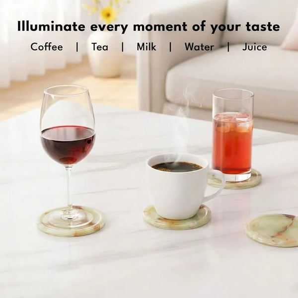 Round Marble Coasters Set of 4 with Holder - Stone 3.5"