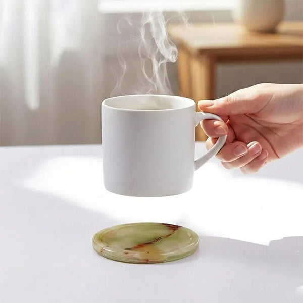 Round Marble Coasters Set of 4 with Holder - Stone 3.5"