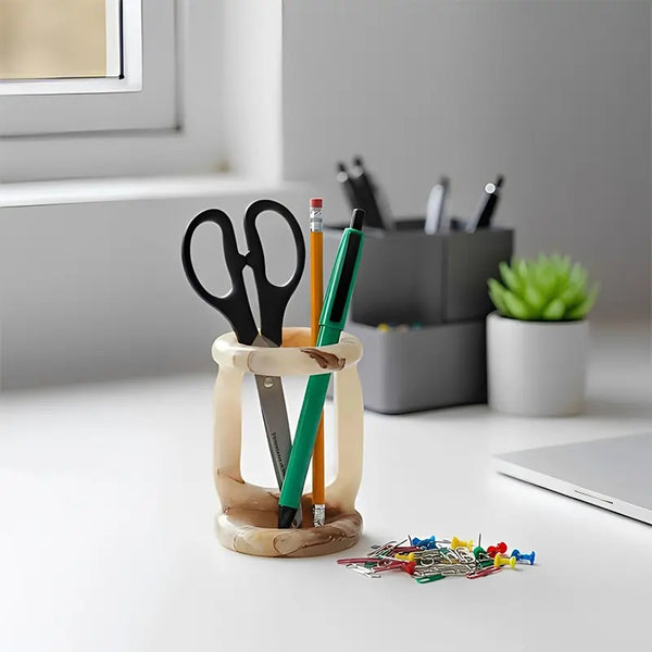 Marble Stationary Holder 4" Inches Travertine Handmade Maker Organizer