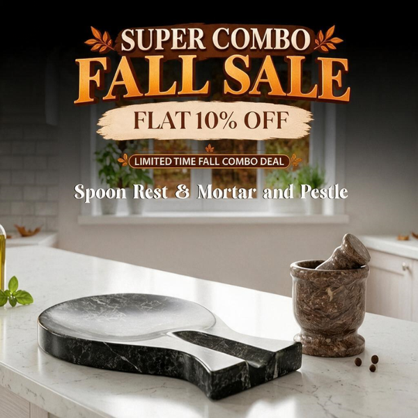 Fall Kitchen Marble Combo – Black Spoon Rest & Oceanic Mortar & Pestle