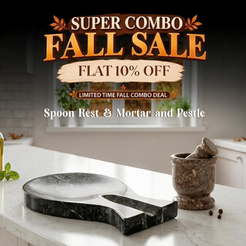 Fall Kitchen Marble Combo – Black Spoon Rest & Oceanic Mortar & Pestle