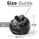 Black marble salt cellar with lid and stainless steel spoon, 4 inches wide and 3.5 inches tall with 6.8 oz capacity