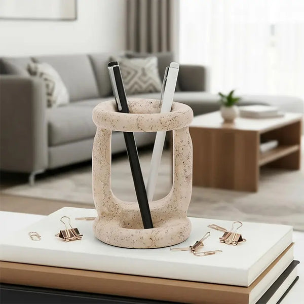 Marble Stationary Holder 4" Inches Travertine Handmade Maker Organizer