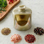 Marble Salt Cellar 4.5" Inch Oceanic Handmade Salt Jar & Table Salt Storage For Kitchen Countertop